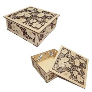 free laser cut box design with floral carved and engraving
